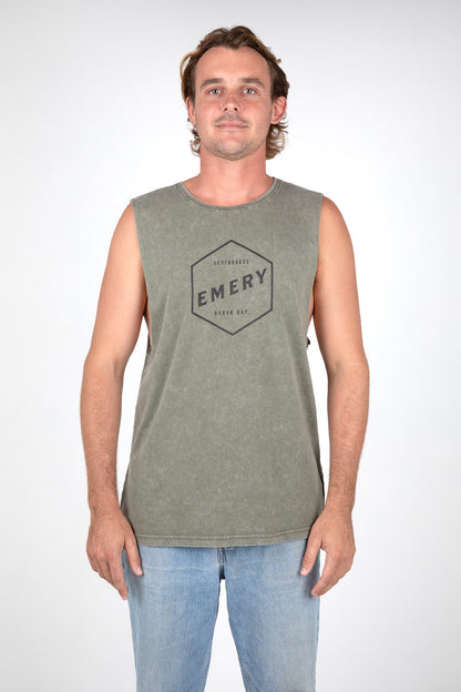 HEX BAND CUT TEE / MOSS STONE
